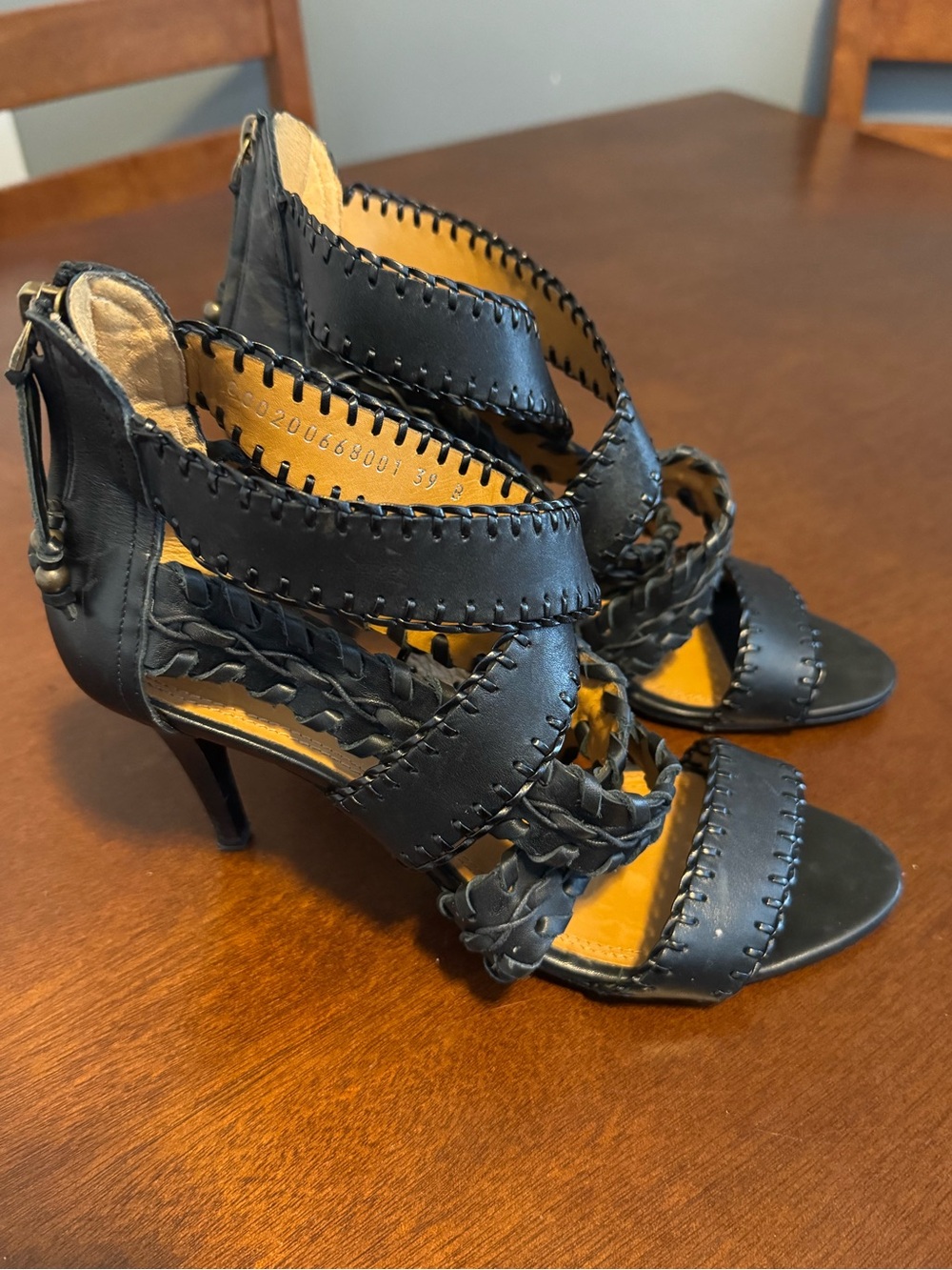 Ralph Lauren Collection Black Braided Leather Strappy Sandals -Size 39 (US 9)